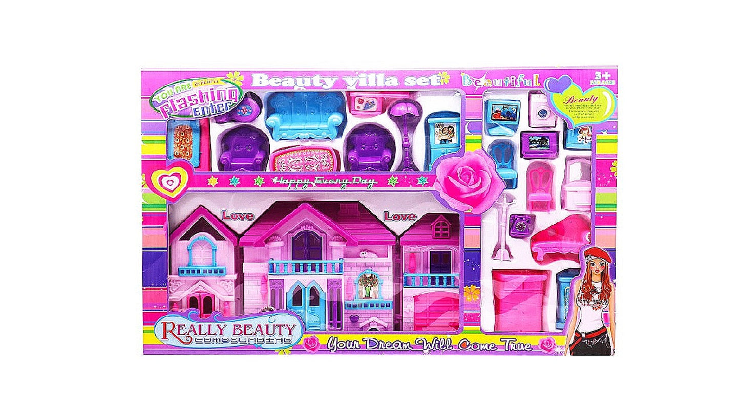 Big Doll House - Beauty Villa Set For Kids - Lovely Pink Doll House - Doll House for Girls - Pink Color Doll Play House