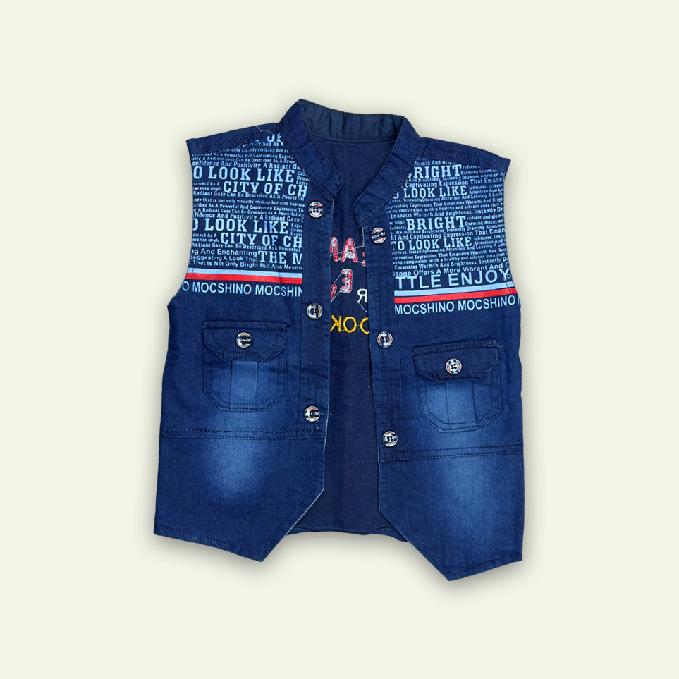 Boys 3pc Check Shirt with Faded Denim Short