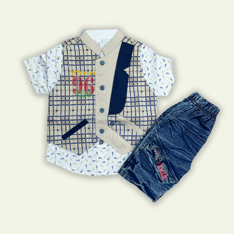 Boys 3pc Printed T-shirt with Denim Short