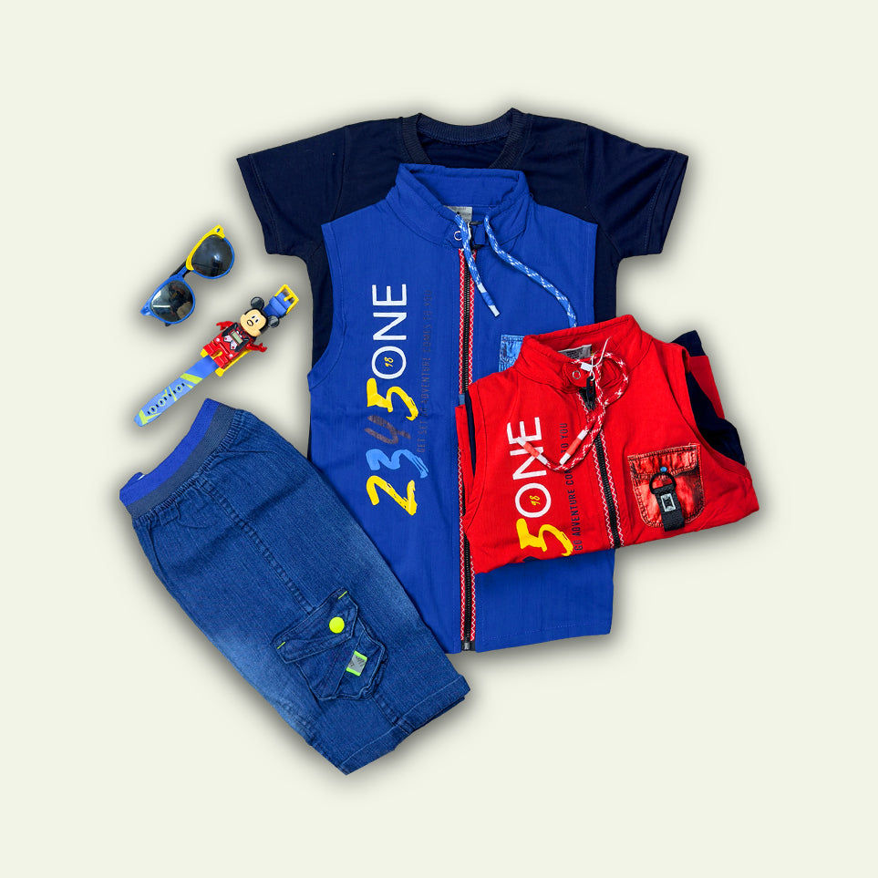 Boys 3pc T-Shirt with Sando Zipper & Short