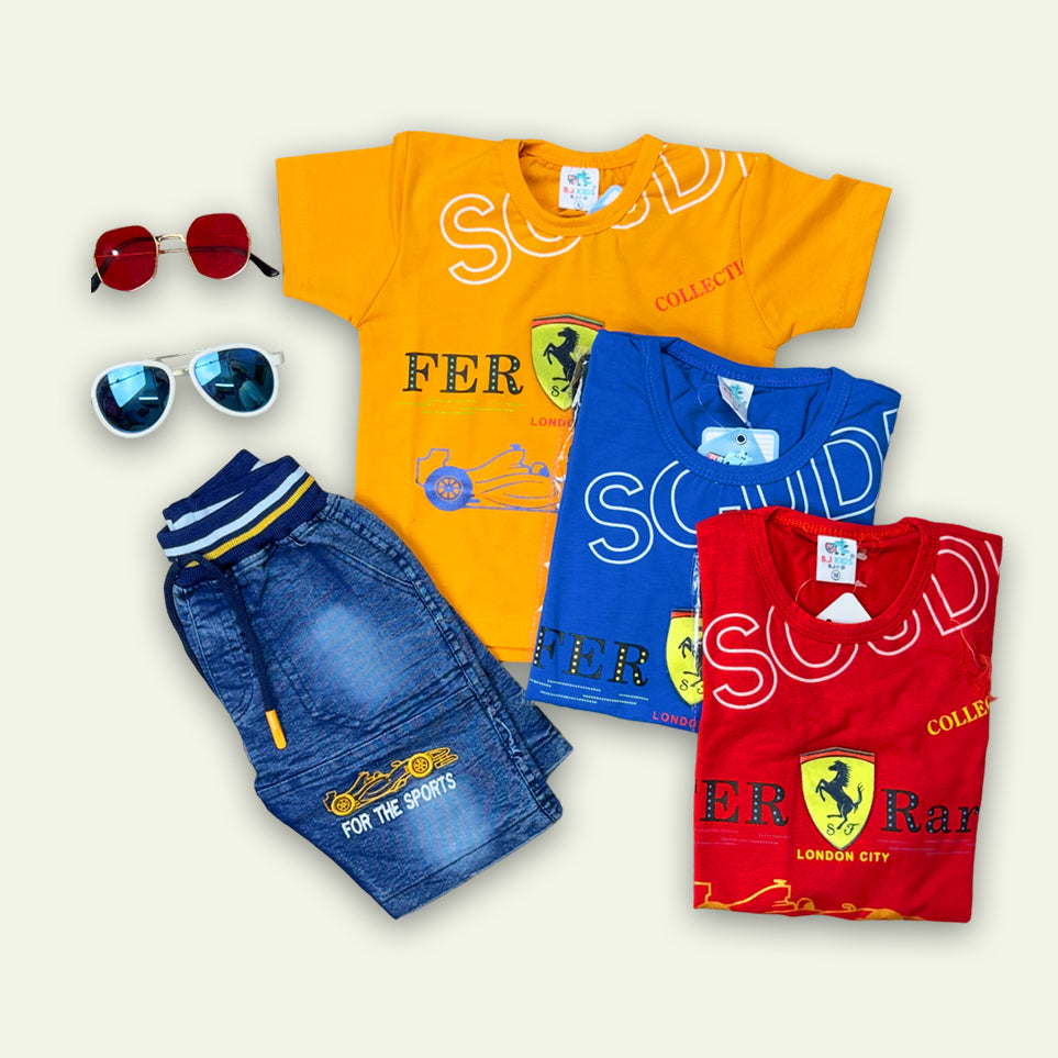 Boys Ferrari T-Shirt with Faded Short