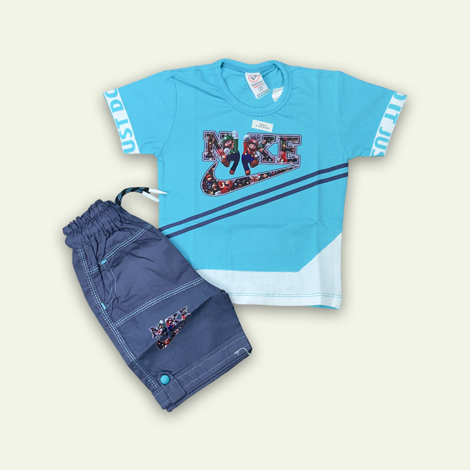 Boys Super Mario Printed T-Shirt with Denim Short