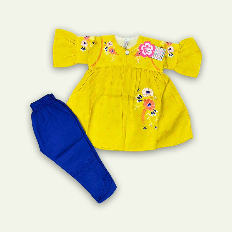 Girls Floral Embroided Top with Cut Pajama