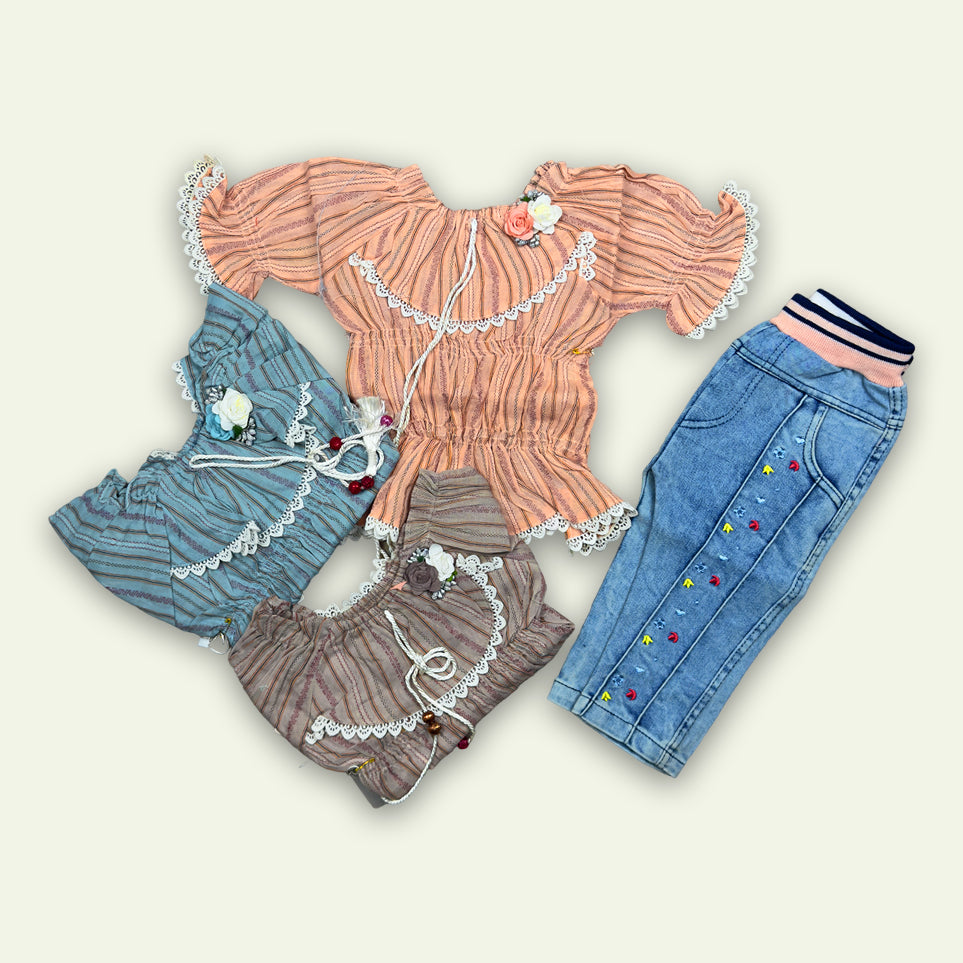 Girls Fancy Frock with Jeans Pants Flower Bunch