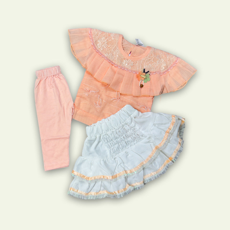 Girls Fancy 3pc Top with Skirt & Pajama