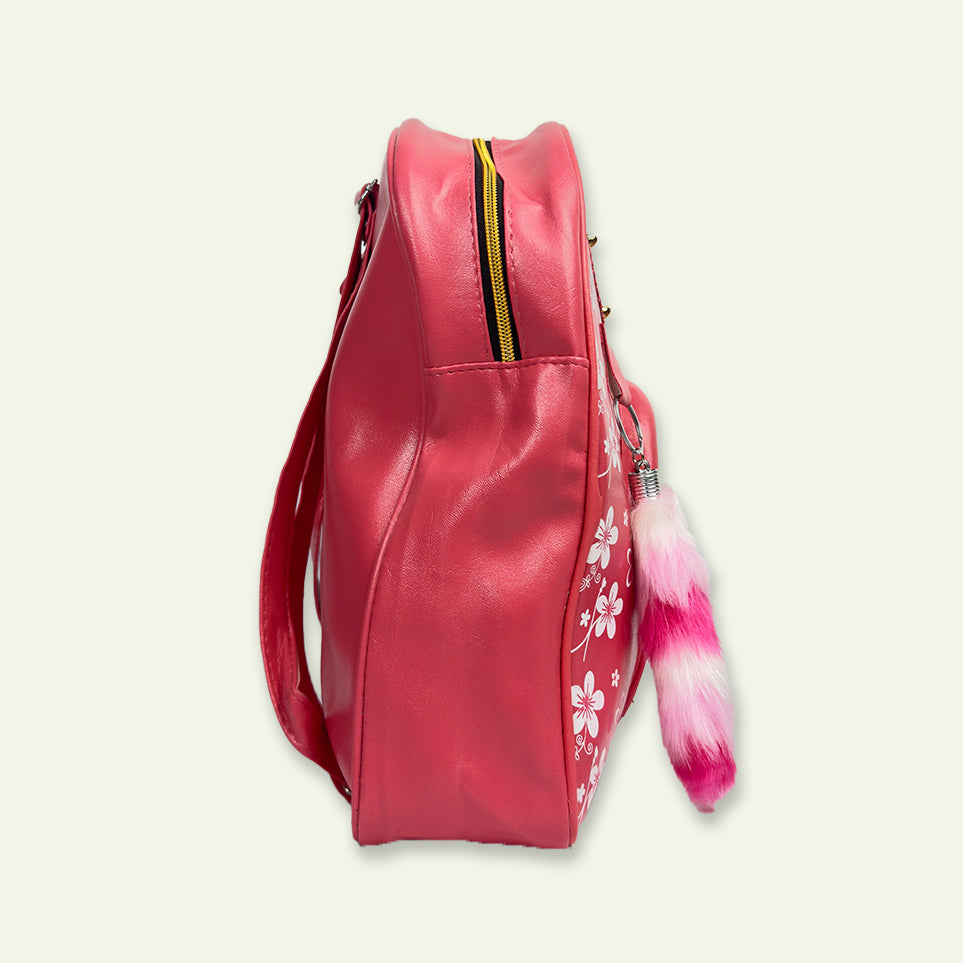 Stylish Pink Bag with Fluffy Keychain