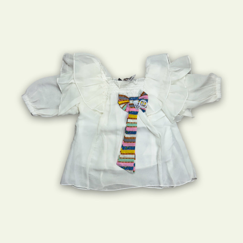 Girls Fancy Bow Tie Top with Stripes Pajama