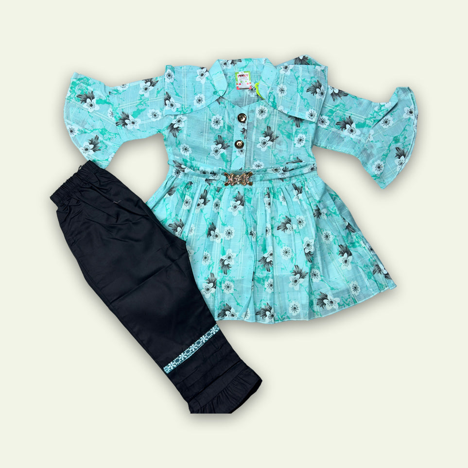 Girls Flower Printed Frock with Pajama