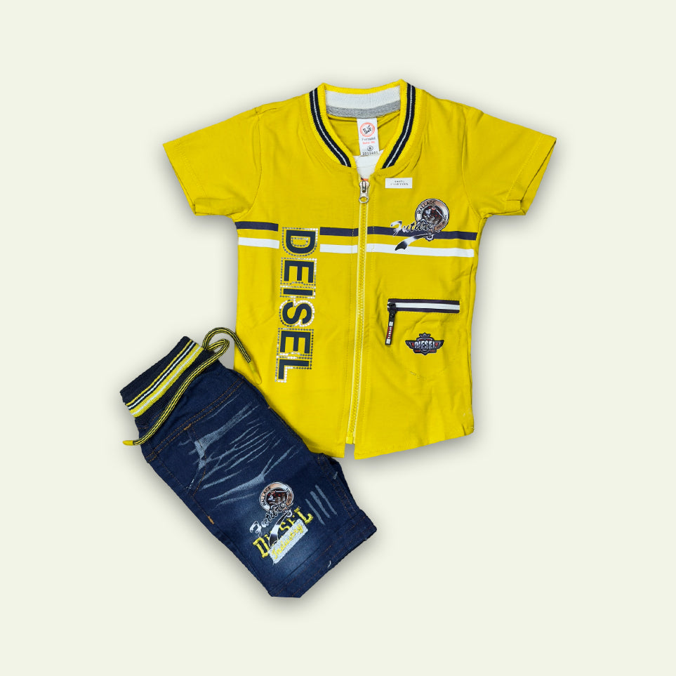 Boys Fancy Deisel T-Shirt & Blue Denim Shorts