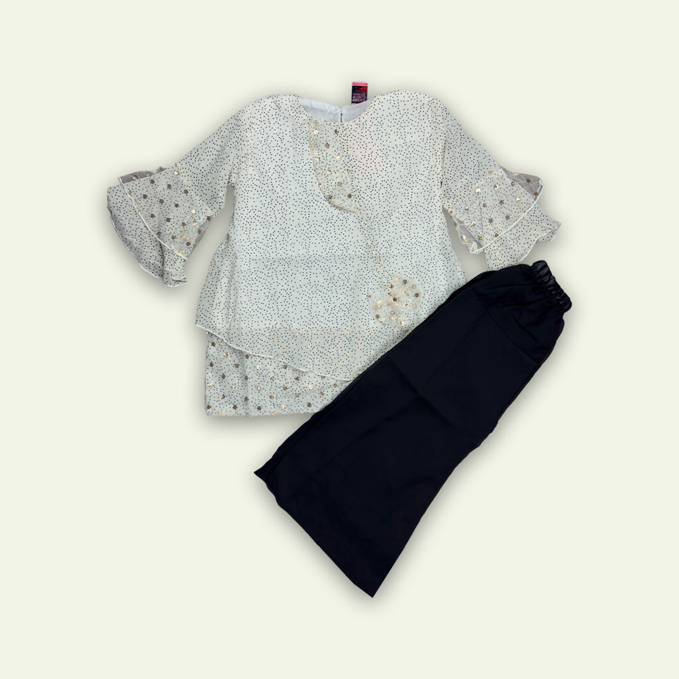 Girls Fancy Top with Flapper Sleeves with Black Pajama