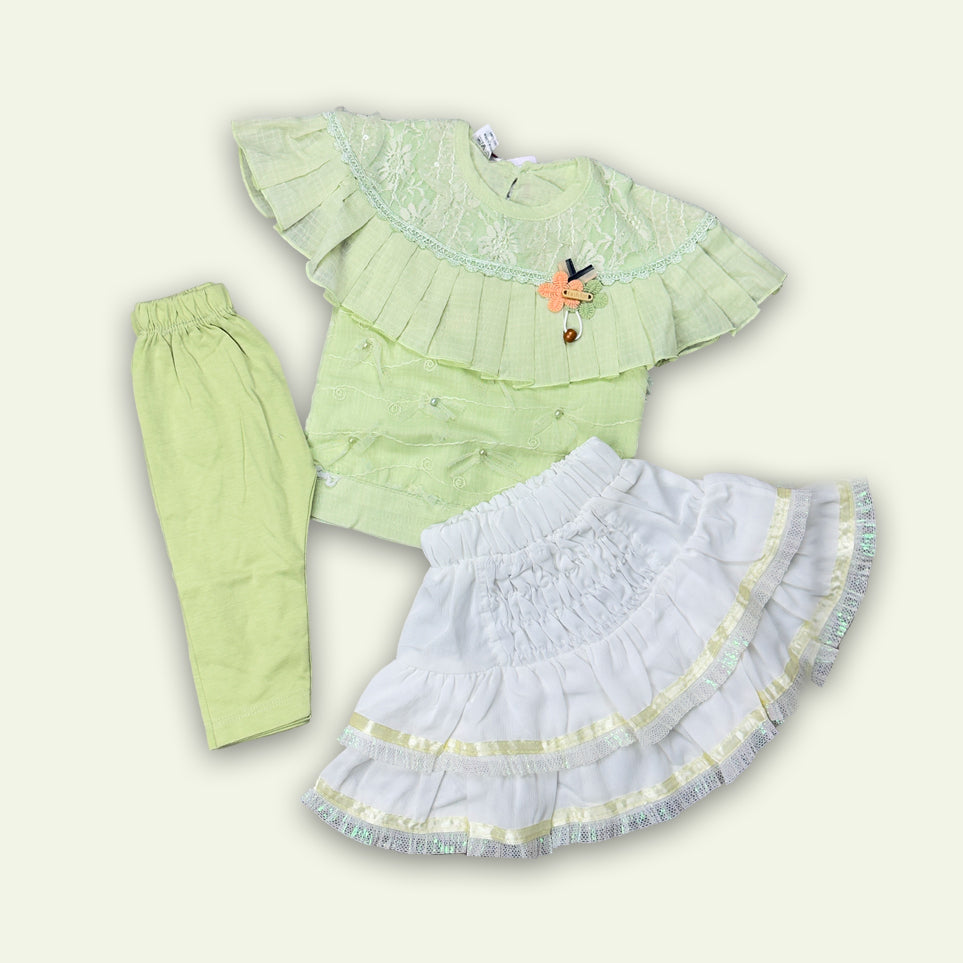 Girls Fancy 3pc Top with Skirt & Pajama