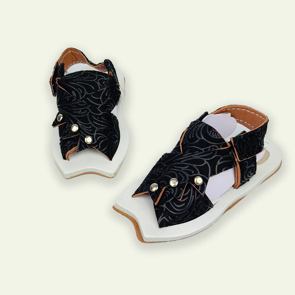 Kaptaan Sandals White Pattern Black Color 2 - 6 Months