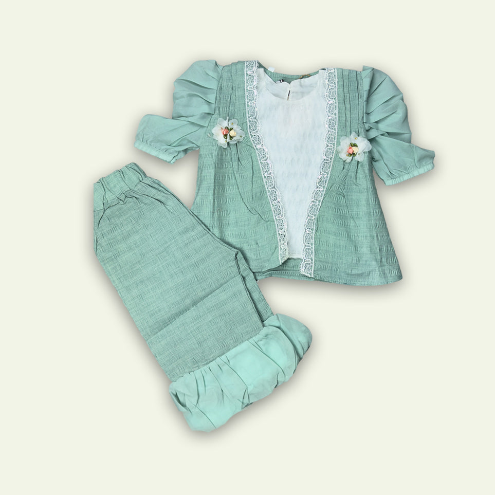 Girls 3pc Fancy Top with Plain Pajama