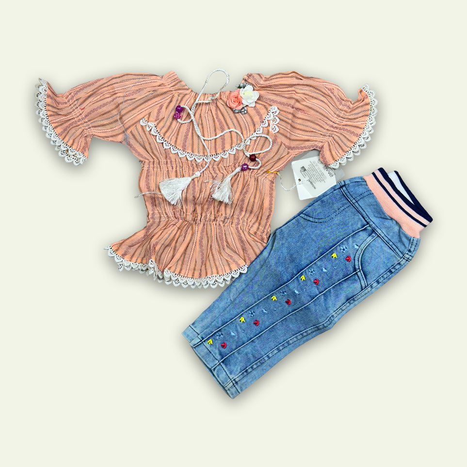 Girls Fancy Frock with Jeans Pants Flower Bunch