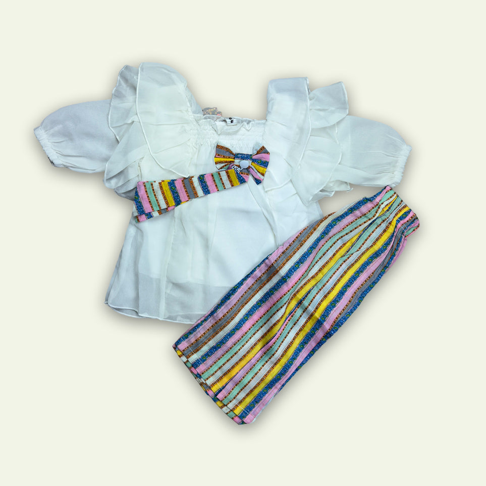 Girls Fancy Bow Tie Top with Stripes Pajama