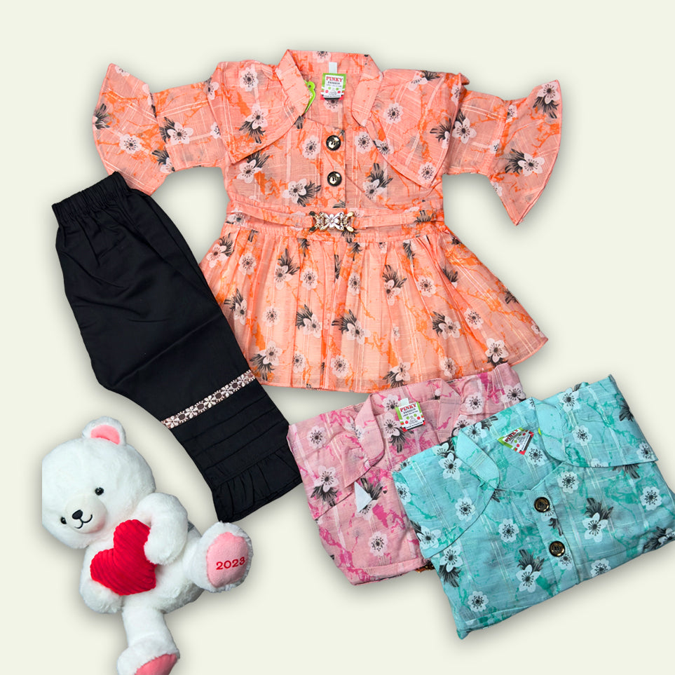 Girls Flower Printed Frock with Pajama