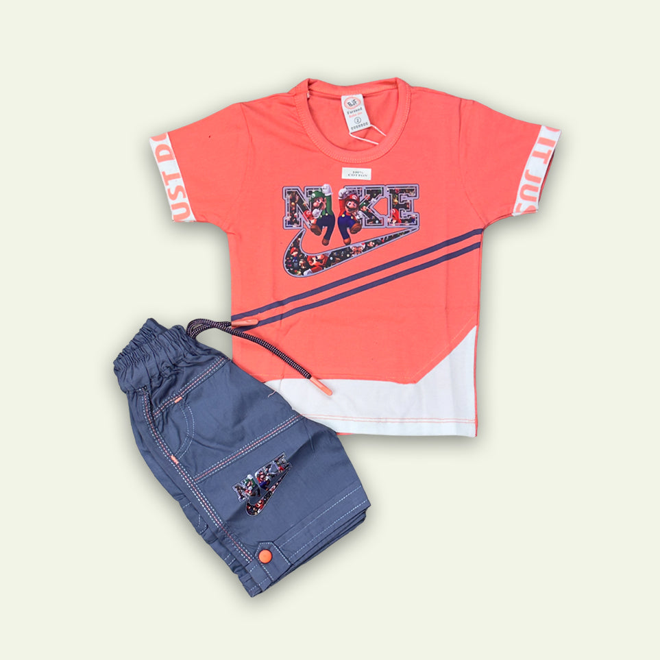 Boys Super Mario Printed T-Shirt with Denim Short