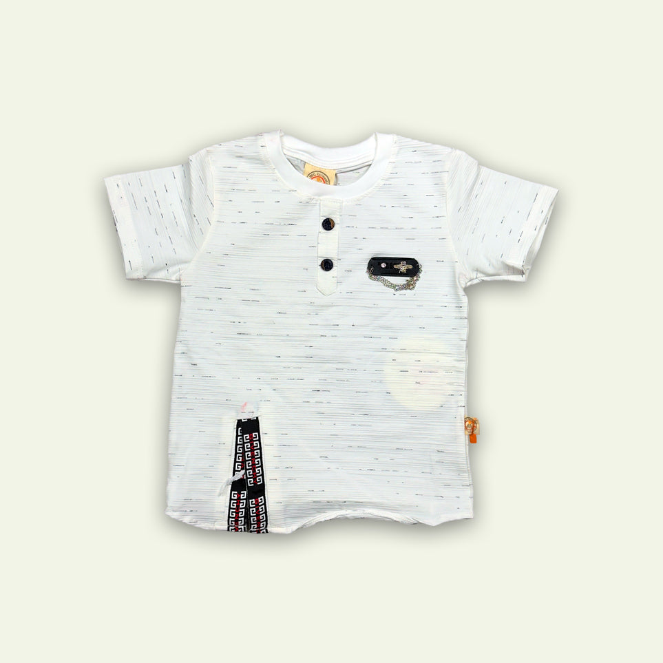Boys Fancy White T-Shirt & Gray Shorts