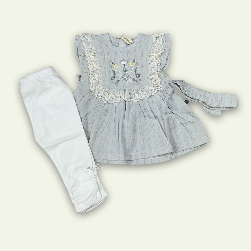 Girls Fancy Cotton Frock with Belt with Pajama