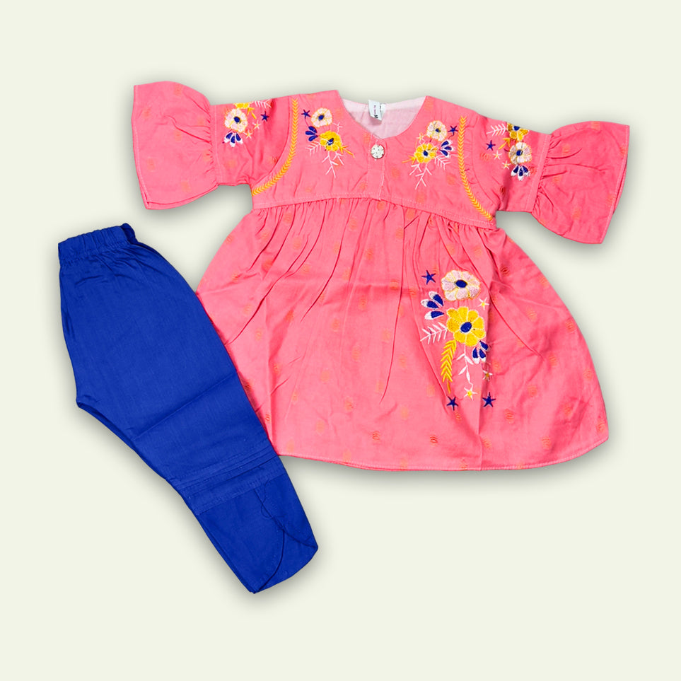 Girls Floral Embroided Top with Cut Pajama