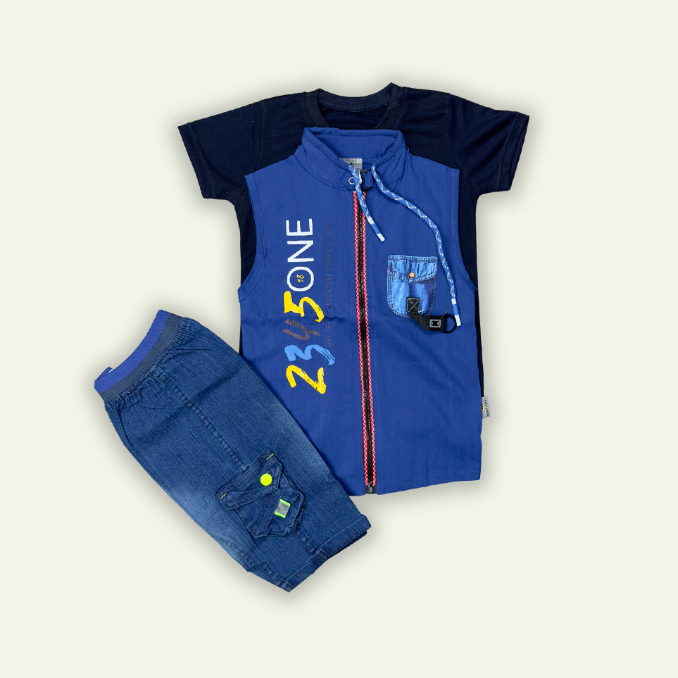 Boys 3pc T-Shirt with Sando Zipper & Short