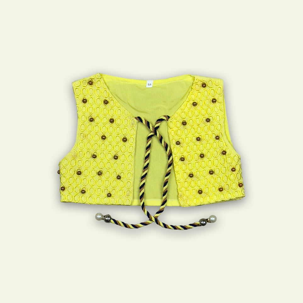 Girls 3pc Coat Style Fancy Frock with Jeans Pants Yellow & Blue