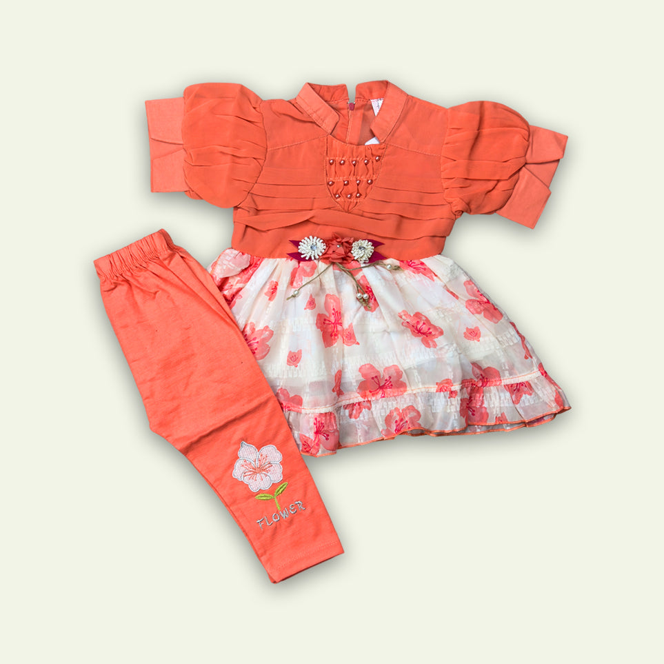 Girls Fancy Frock with Embroided Pajama