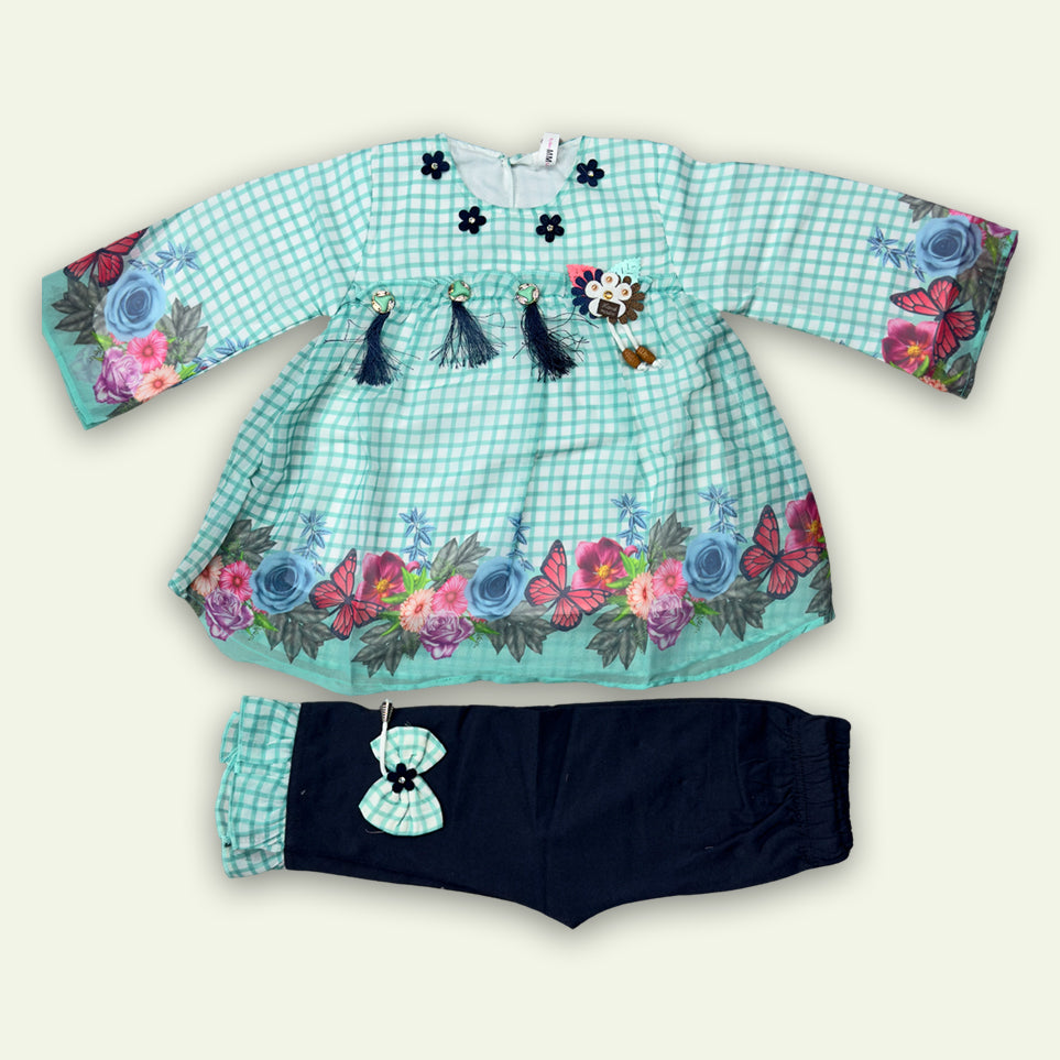 Girls Fancy Floral Top with Designed Flower Bunch Pajama