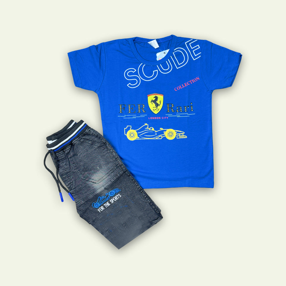 Boys Ferrari T-Shirt with Faded Short