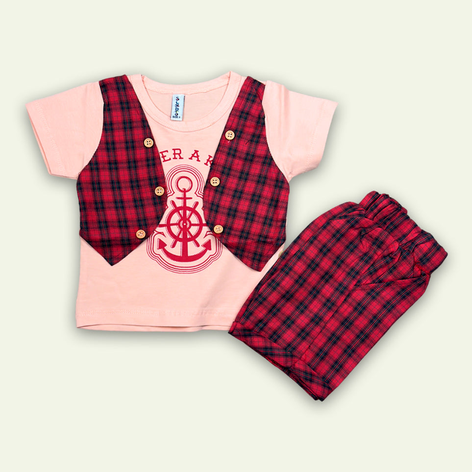Boys Baba 3Pc Suit Maroon & Brown Color