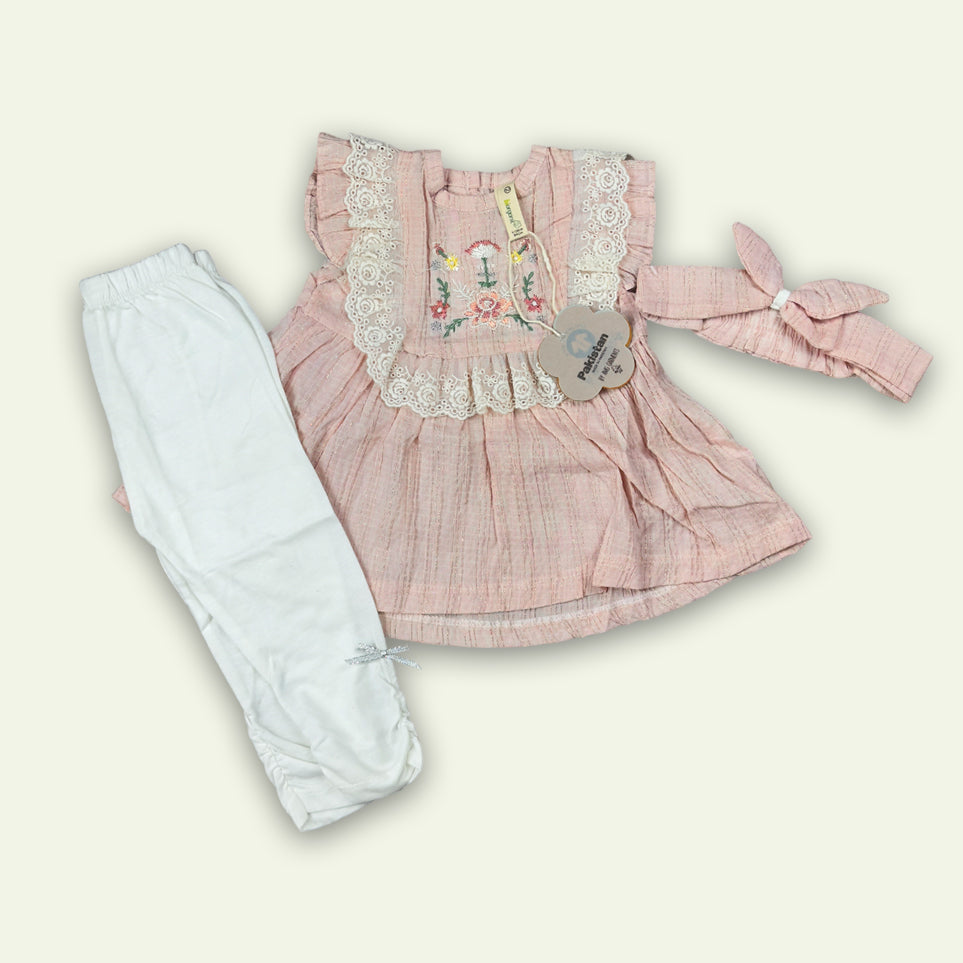 Girls Fancy Cotton Frock with Belt with Pajama