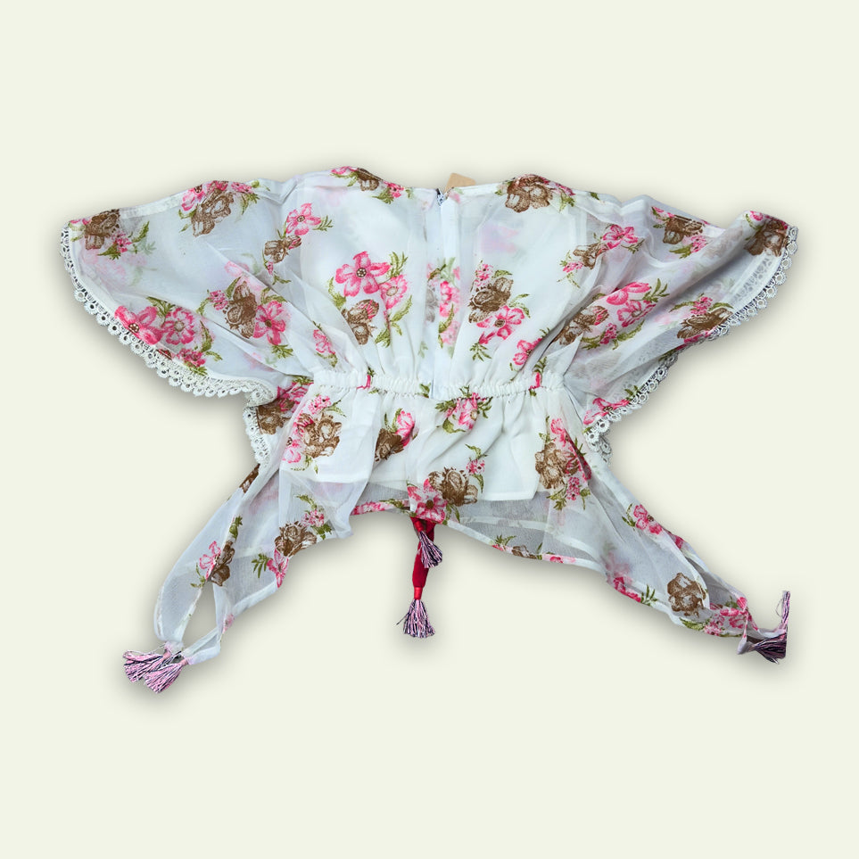 Girls Fancy Floral Printed Top with Denim Pants