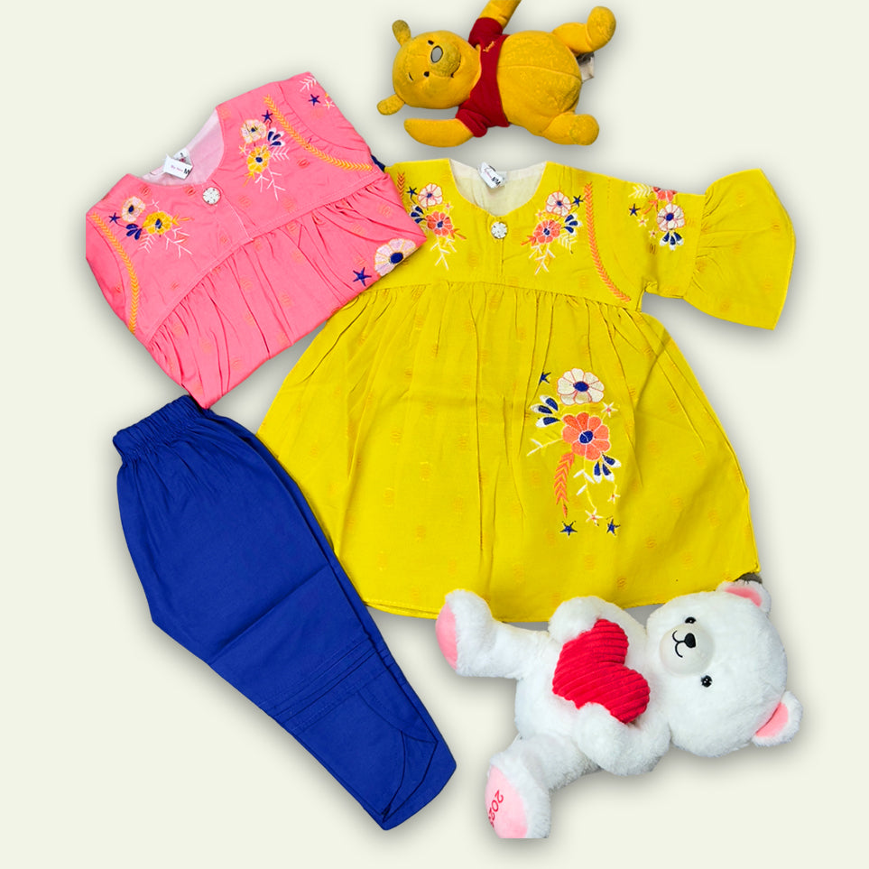 Girls Floral Embroided Top with Cut Pajama