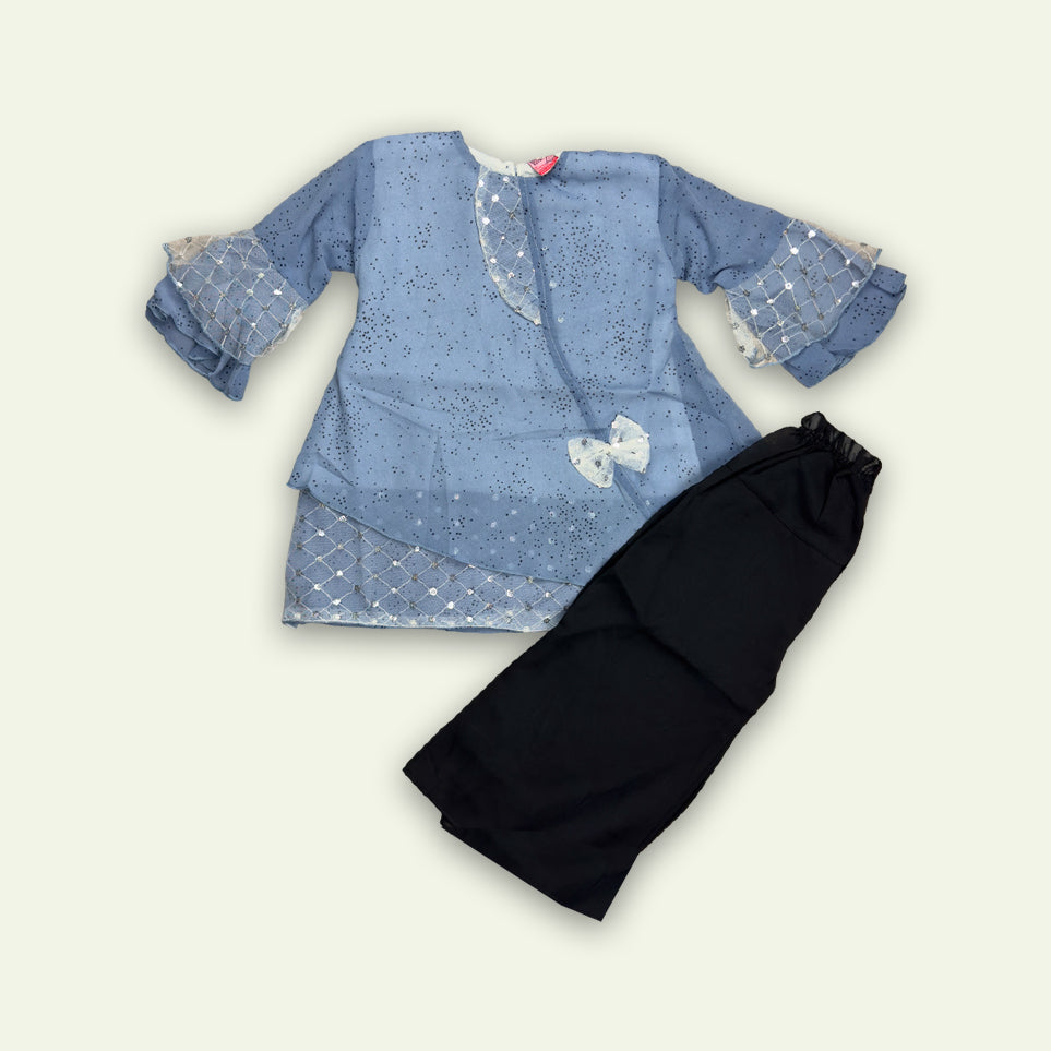 Girls Fancy Top with Flapper Sleeves with Black Pajama