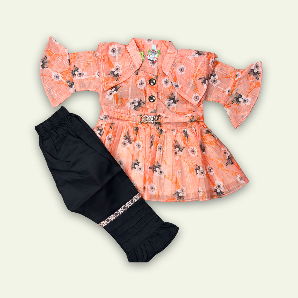Girls Flower Printed Frock with Pajama