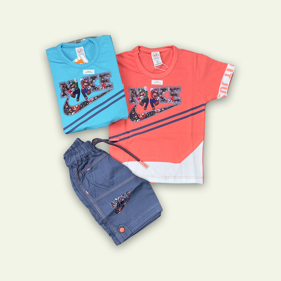 Boys Super Mario Printed T-Shirt with Denim Short