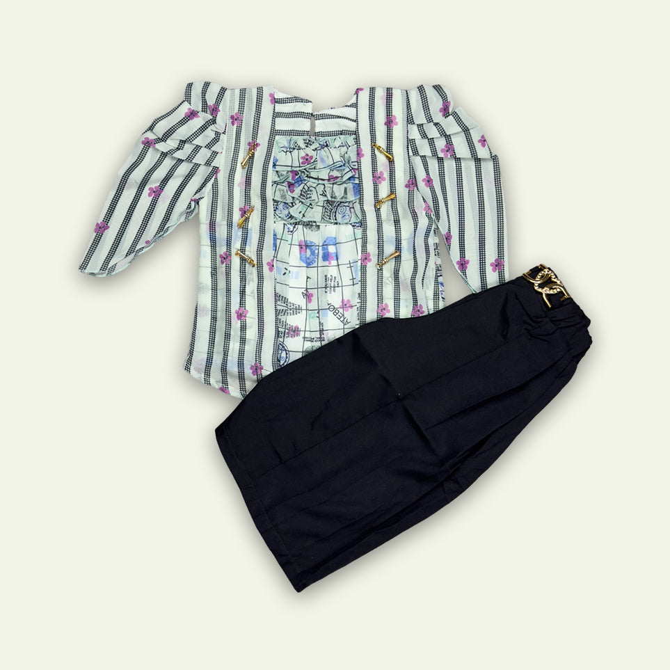 Girls Fancy Floral Top with Black Pajama