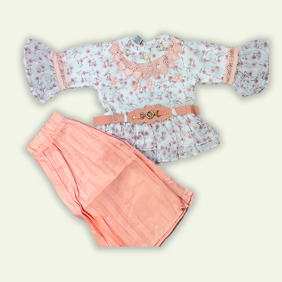 Girls Fancy Printed Top with Belt Pajama