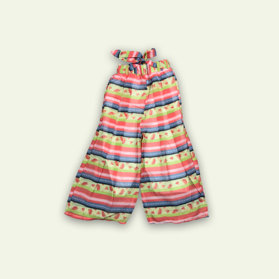 Girls Fancy Printed Top with Stripe Pajama