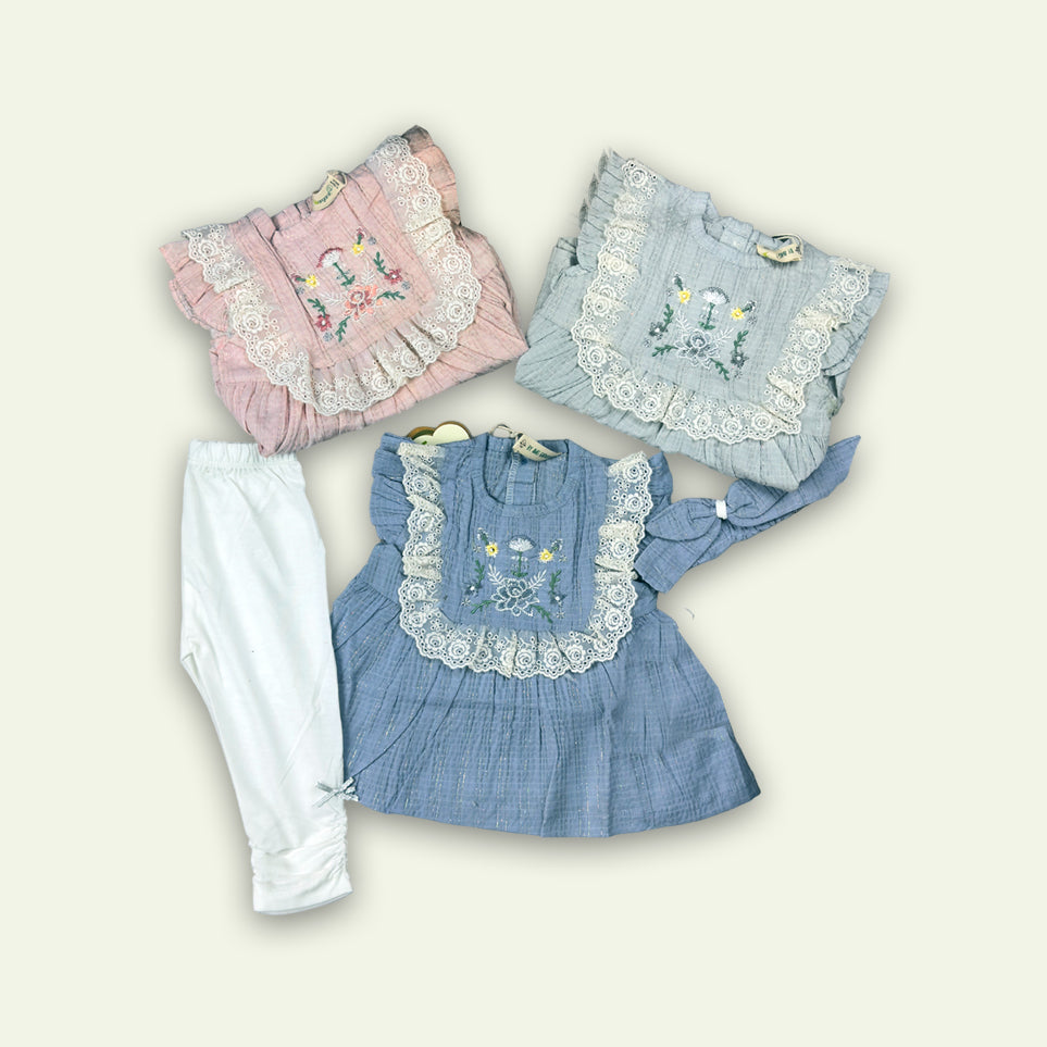 Girls Fancy Cotton Frock with Belt with Pajama