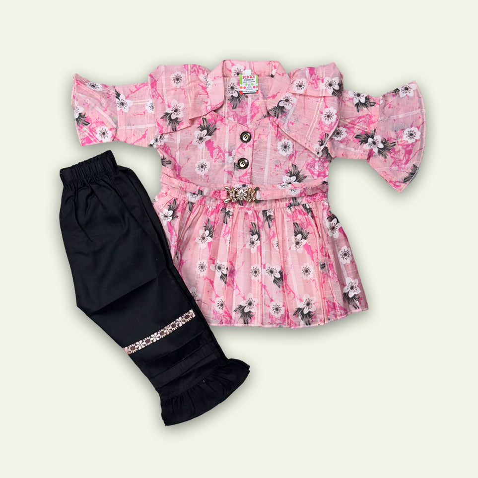 Girls Flower Printed Frock with Pajama