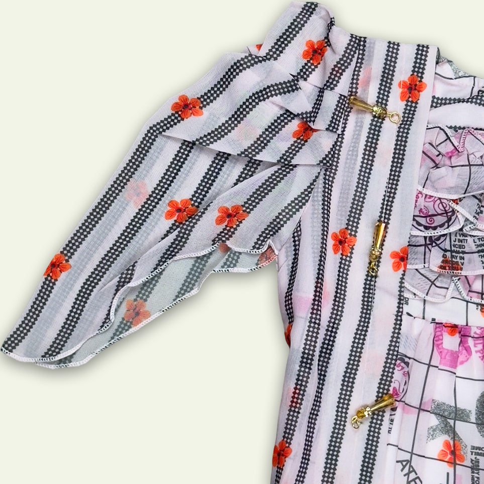 Girls Fancy Floral Top with Black Pajama