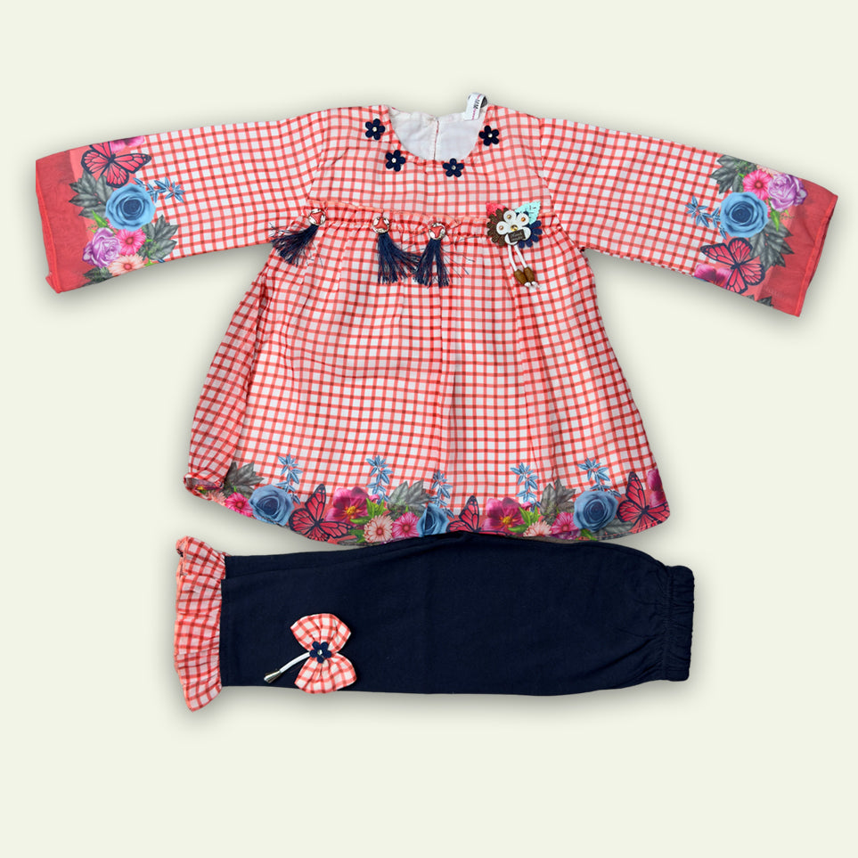 Girls Fancy Floral Top with Designed Flower Bunch Pajama