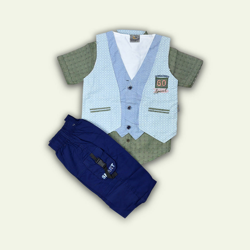 Boys 3pc Lining Shirt with West Coat & Short
