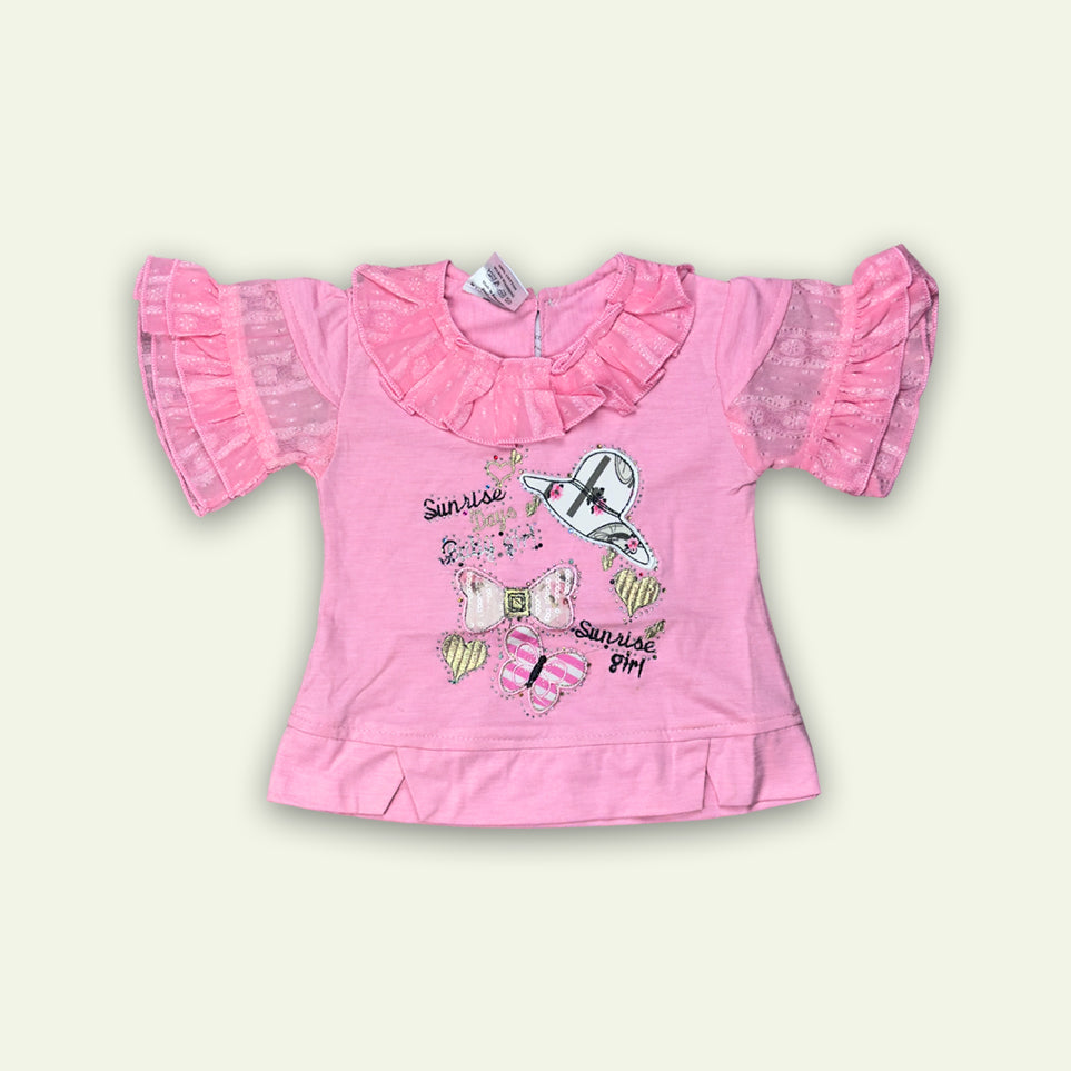 Girls 3pc Embroided Top with Printed Skirt and Pajama