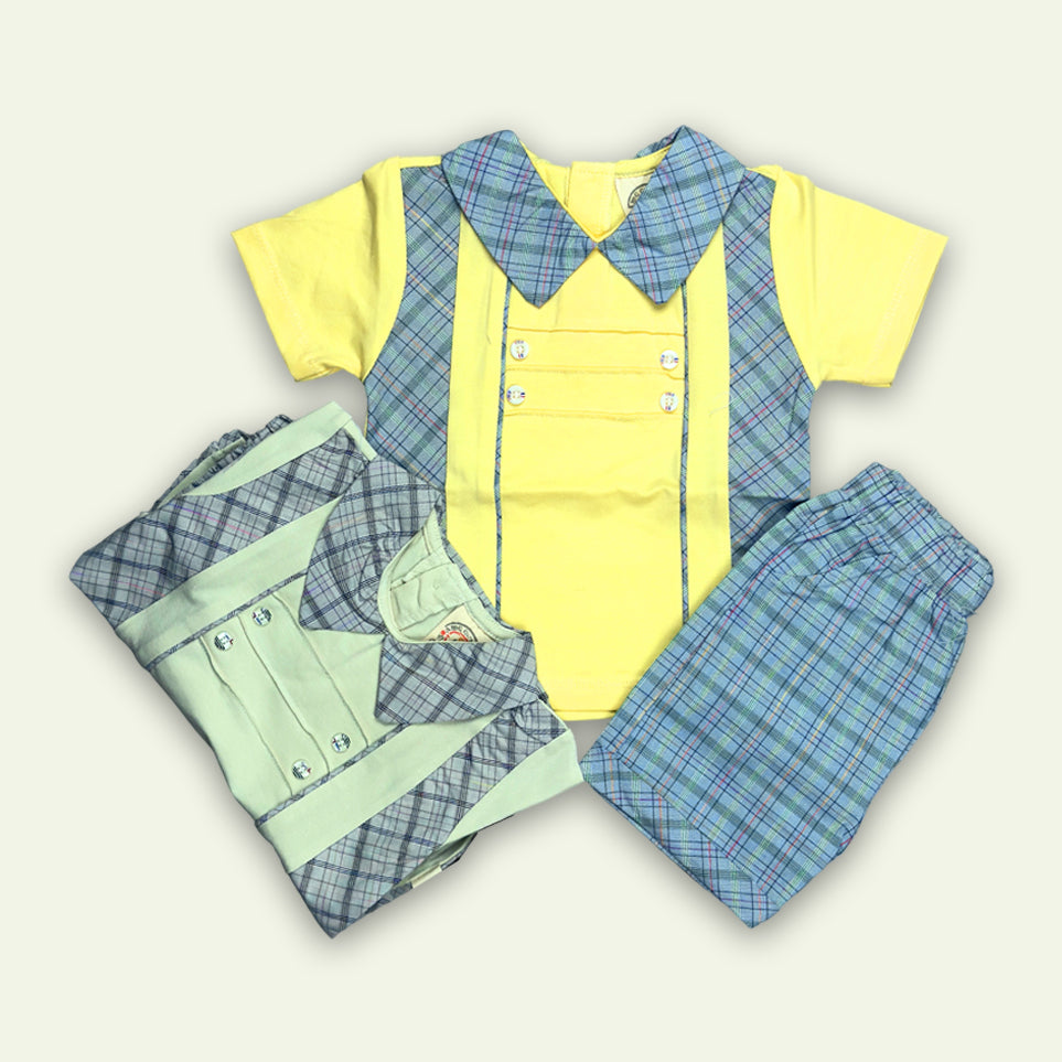 Boys Fancy Top with Shorts Yellow & Off White
