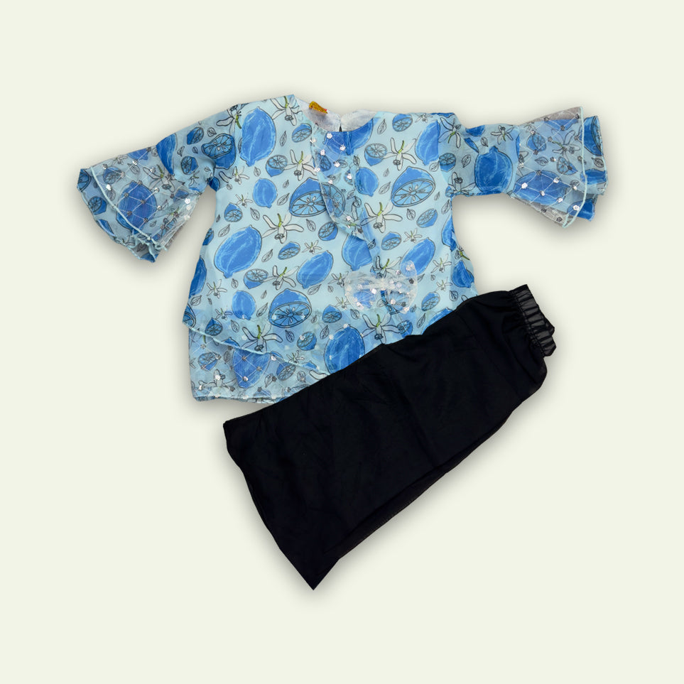 Girls Fancy Top with Flapper Sleeves with Black Pajama