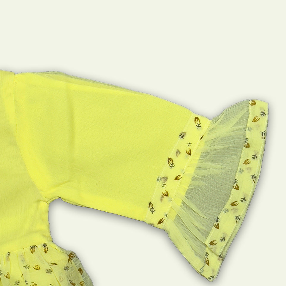 Girls 3pc Coat Style Fancy Frock with Jeans Pants Yellow & Blue