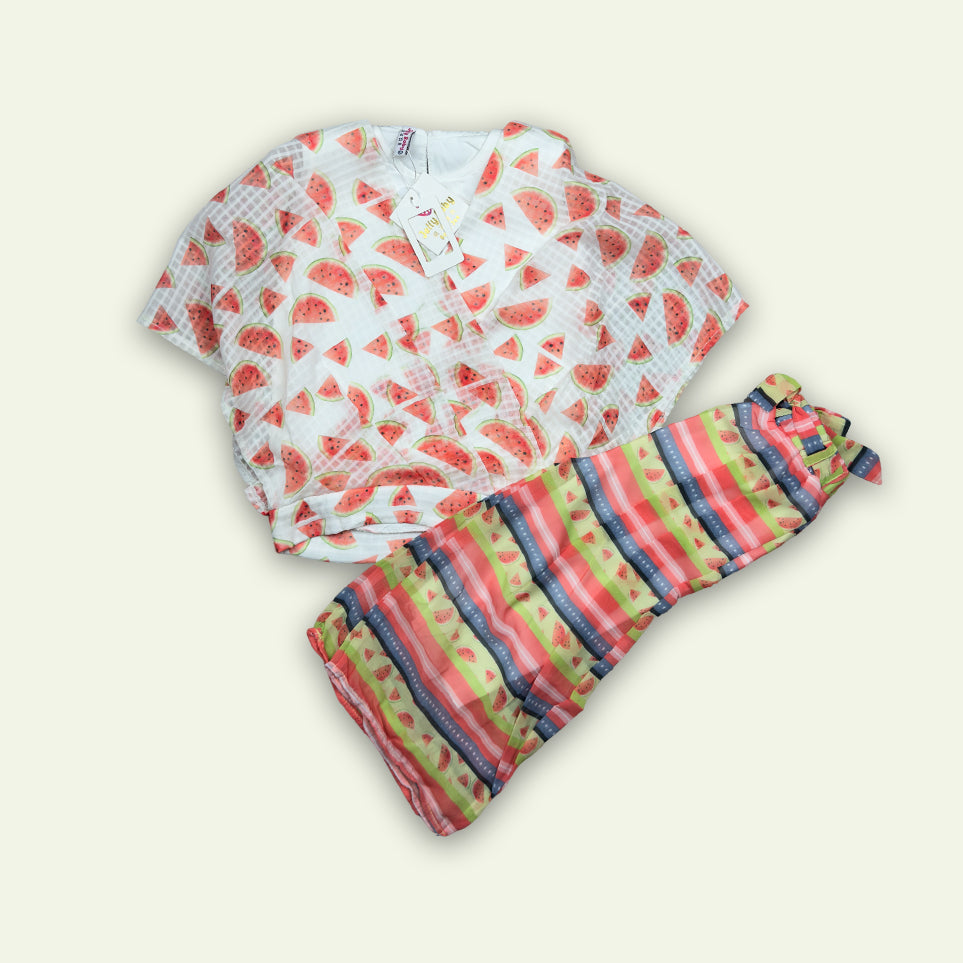 Girls Fancy Printed Top with Stripe Pajama