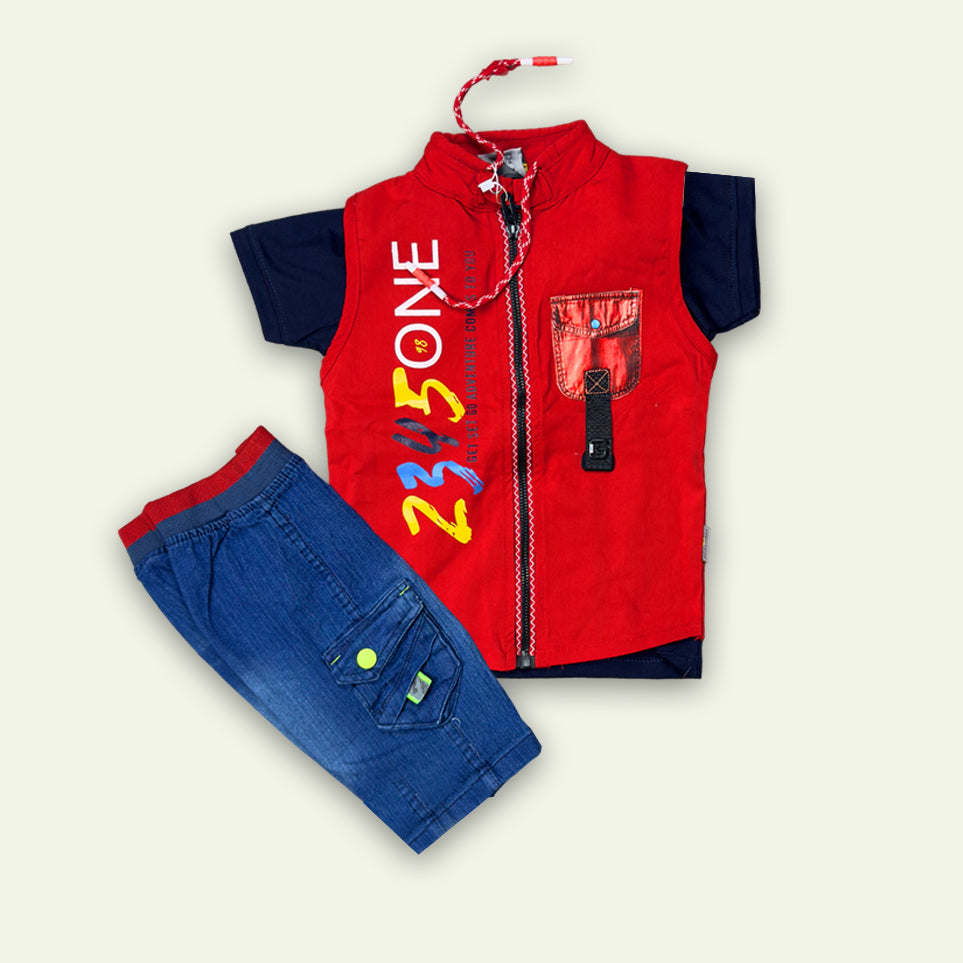 Boys 3pc T-Shirt with Sando Zipper & Short